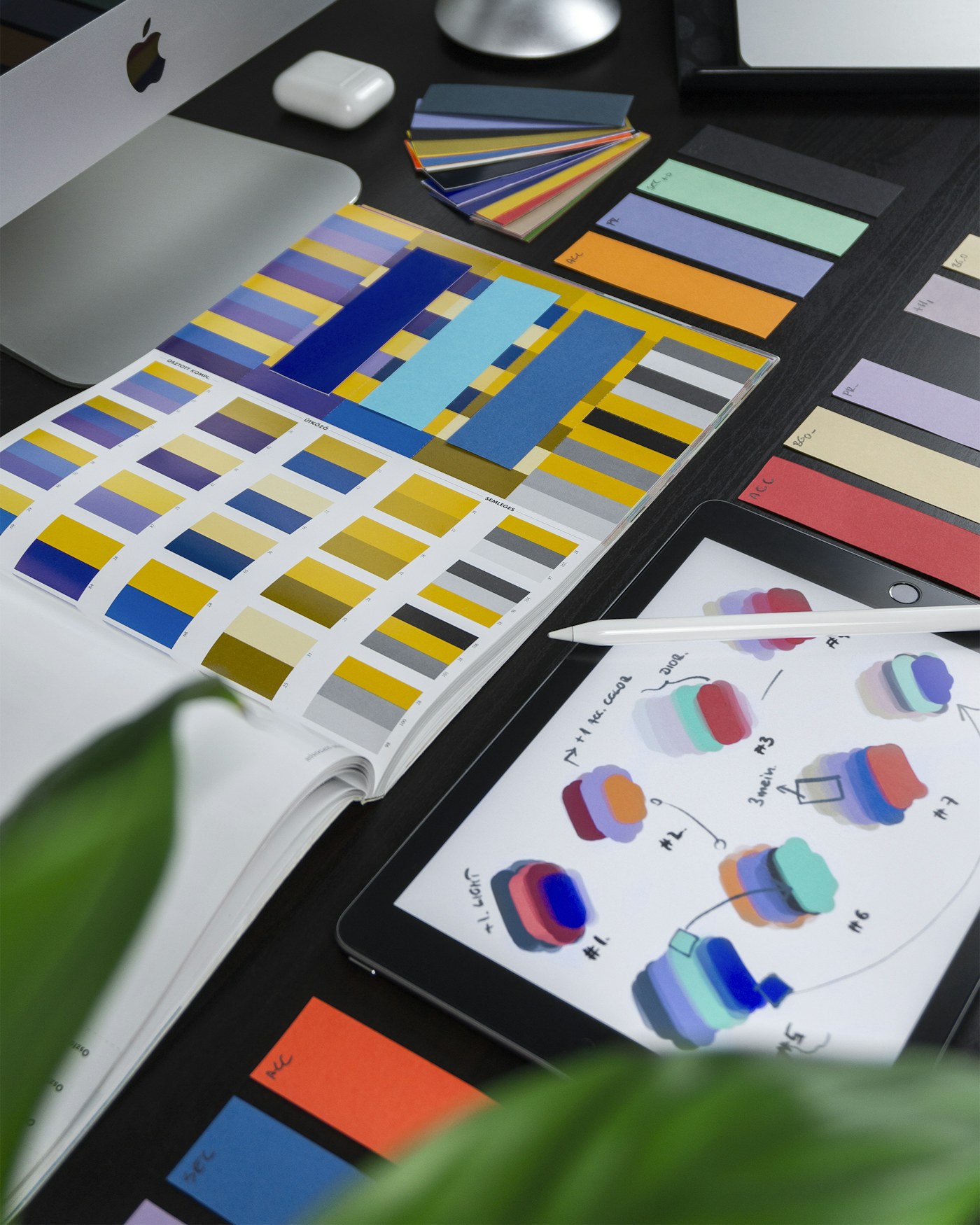 Brand design materials arranged on a creative desk